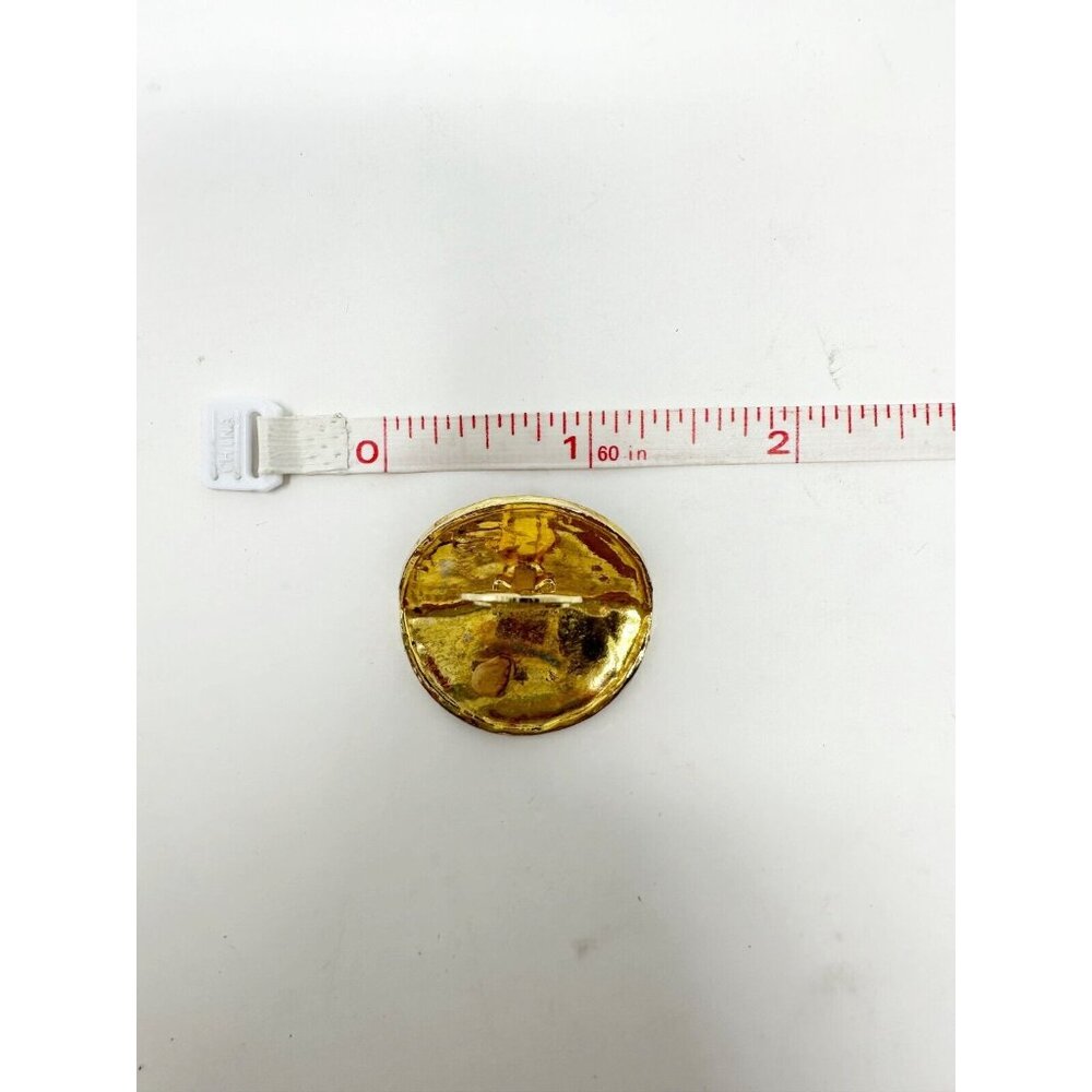 Chanel Pair of Gold Plated Black Metal Clip On Earrings Interlocked C Logo Round - Picture 2 of 5